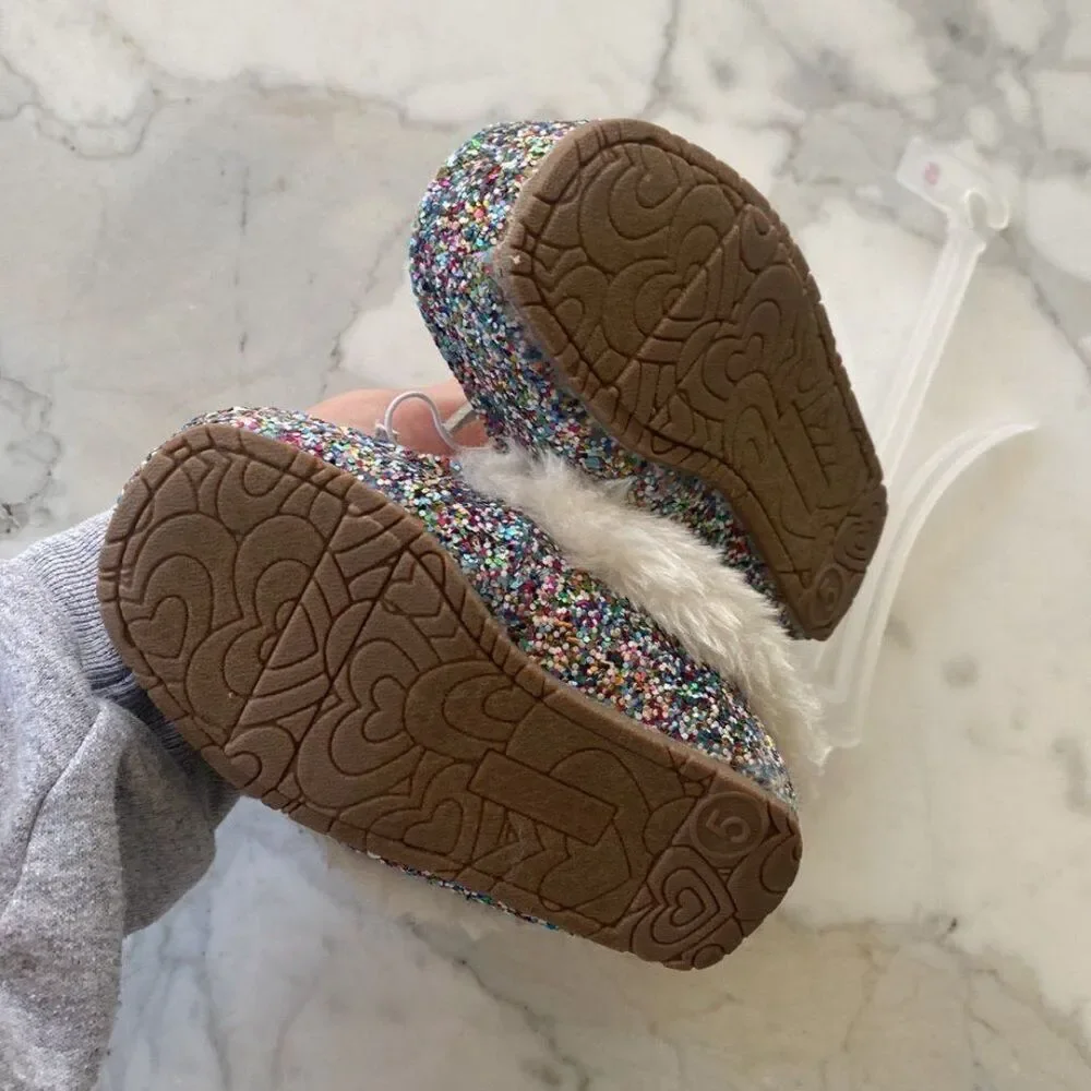 Cat and Jack‎ Glitter Moccasins size 5 Toddler Multicolor bow Slipper Shoe
